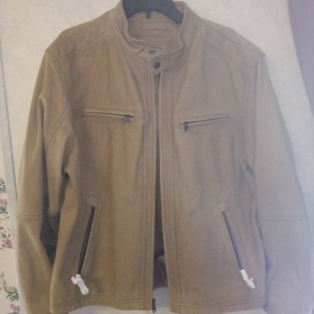 Roundtree & York Mens Large Tan Genuine Buffalo Leather Suede Zip Up Jacket Coat